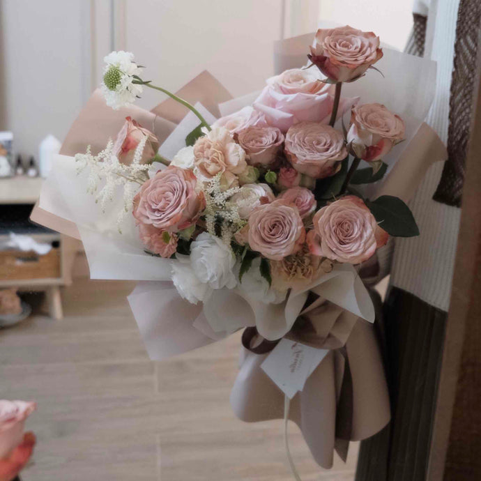 Cappuccino Rose 玫瑰花束 花束 花材 情人節 復古粉色 卡布奇諾玫瑰